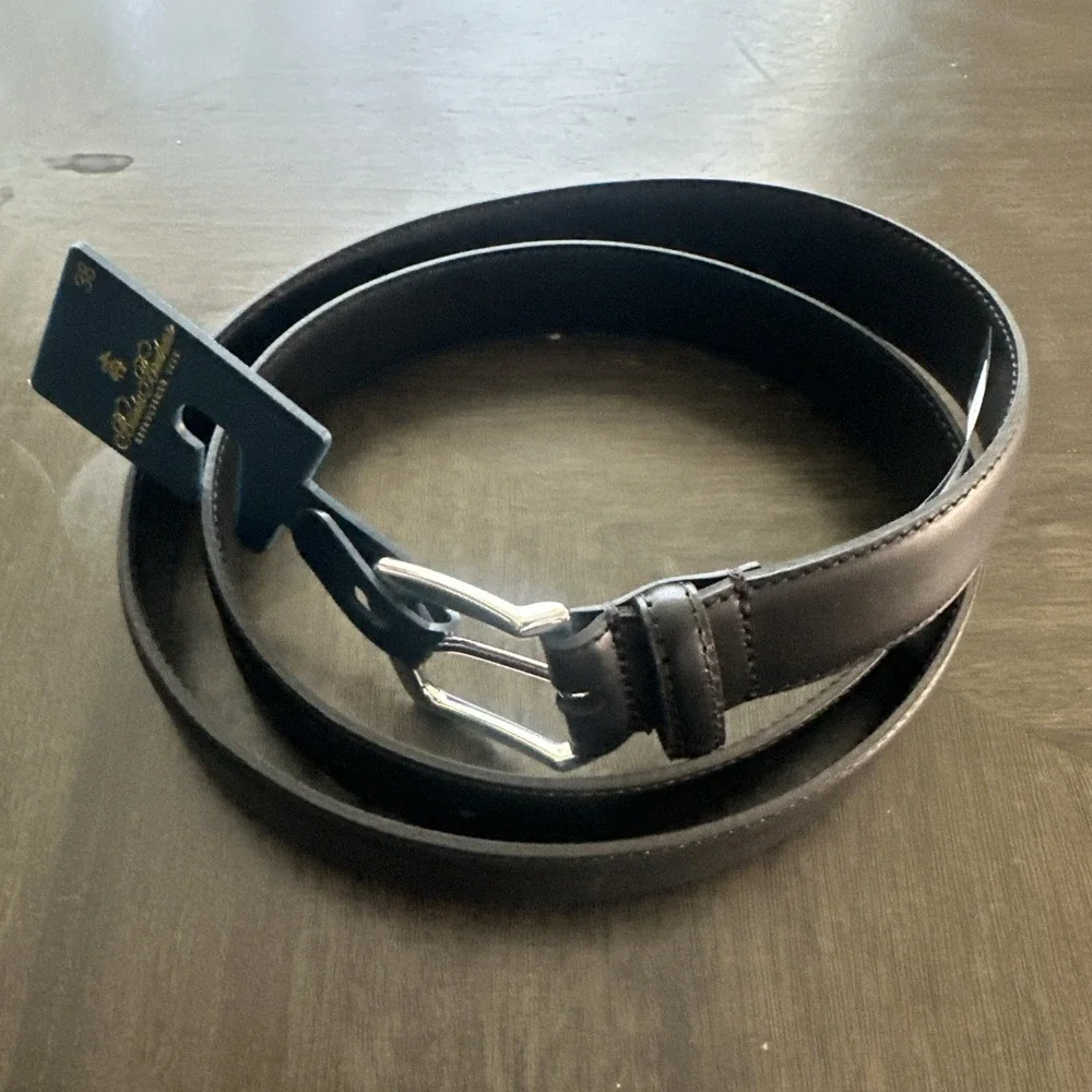 NWT Brooks Brothers Black Leather Dress Belt Made In Italy Mens Size 38 $128